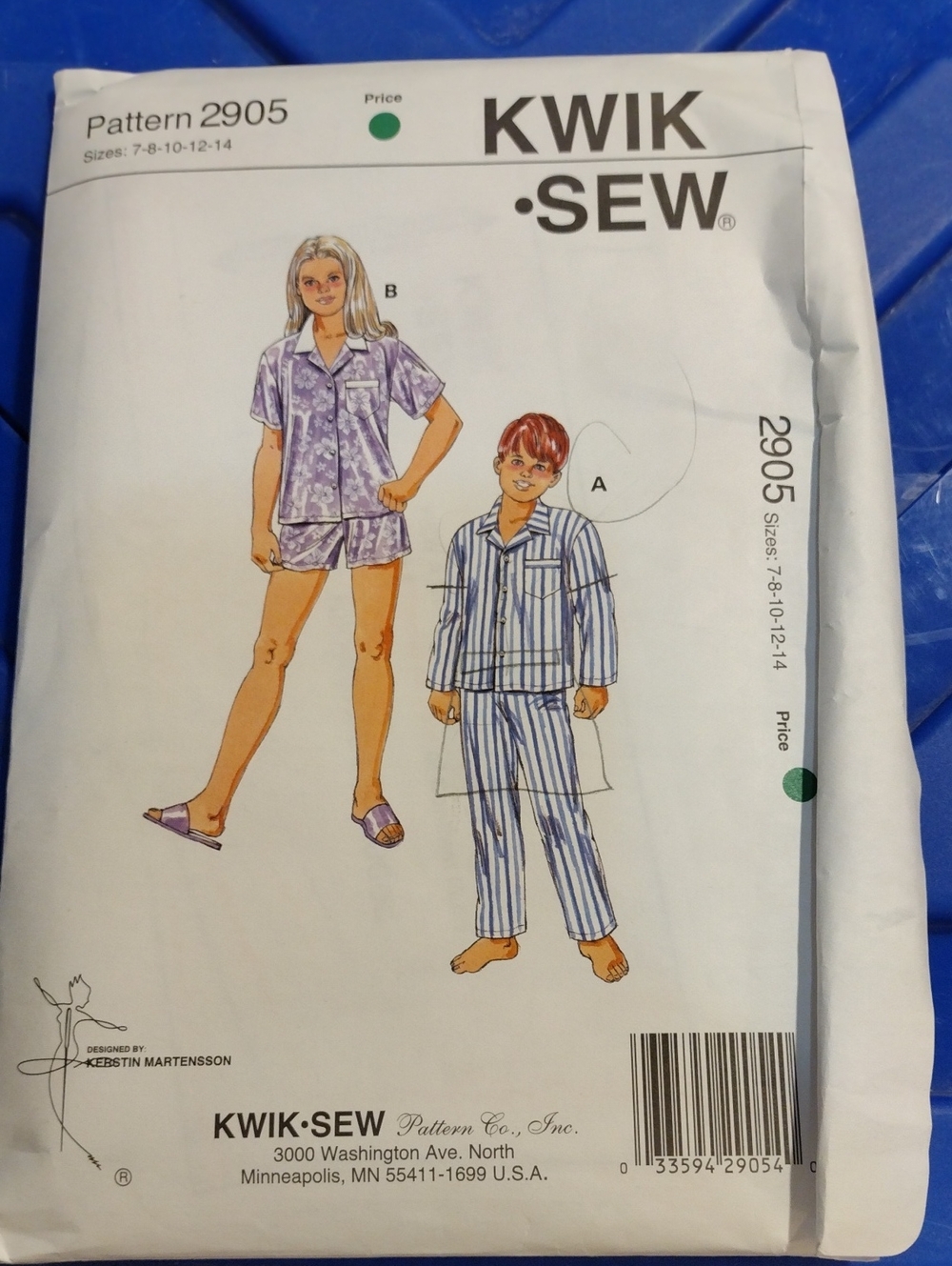 KWIK-SEW Kids Purple Pajama Set Pattern 2905 Uncut 7-14